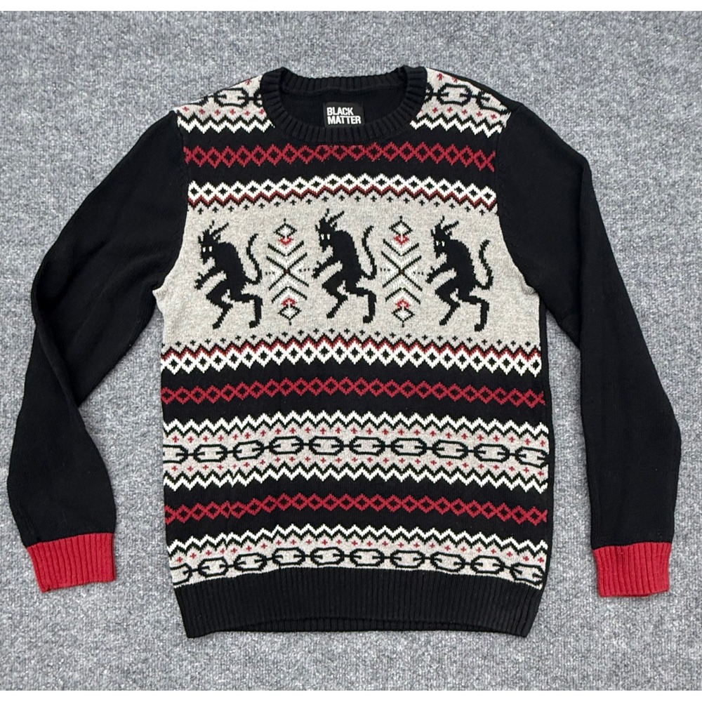 Black Matter Mens Krampus Fair Isle Sweater Black Red Grey Size Medium Gothic